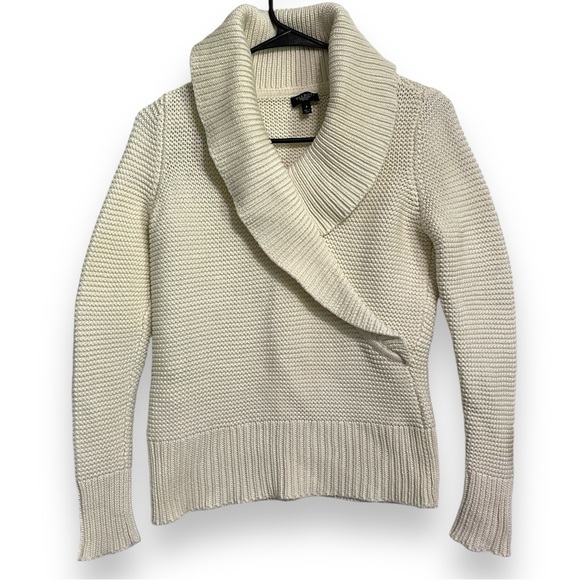 Talbots Ivory Cream Thick Shawl Neck Waffle Knit Pullover V-Neck Sweater Size PP - Picture 5 of 8